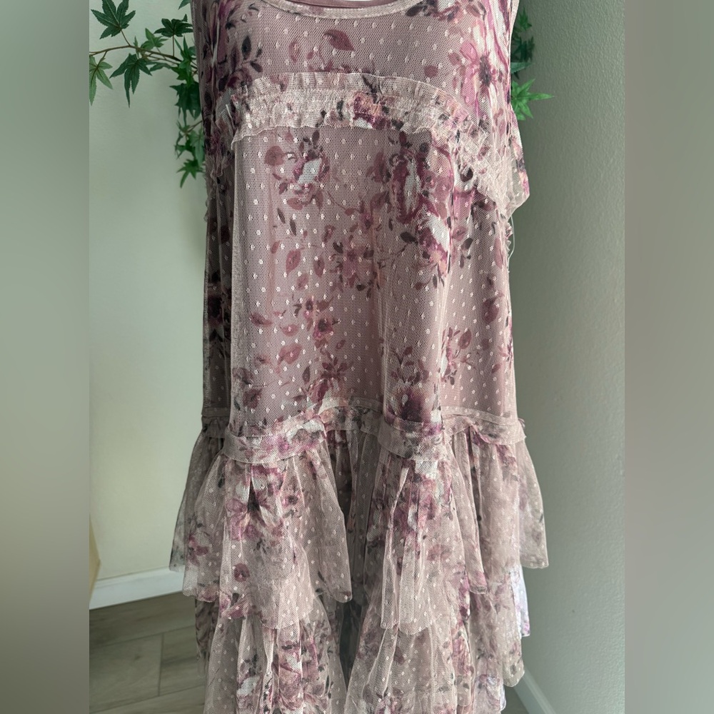 Lucky Brand Floral Mesh Ruffle Dress NWT XL | Boho Romantic Cottagecore - Picture 3 of 8